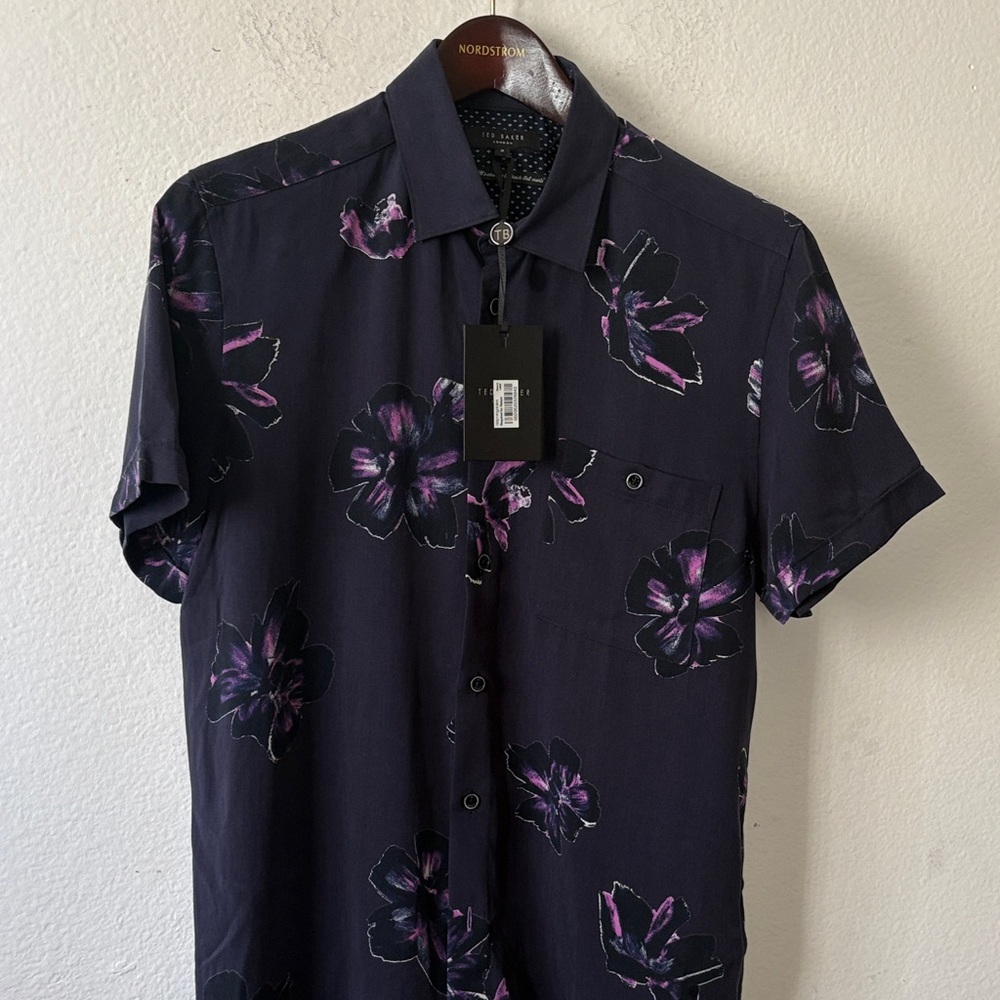 Ted Baker London Men's Black and Purple Floral Shirt
